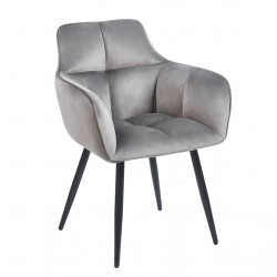 Fauteuil Velours Gris & Métal Noir – Élégant et Confortable