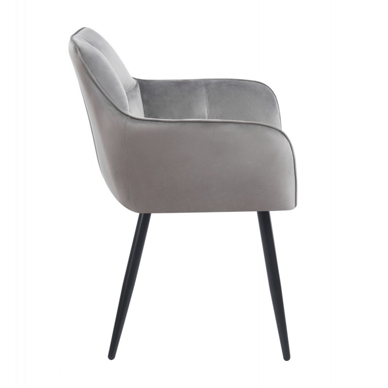 Fauteuil Velours Gris & Métal Noir – Élégant et Confortable