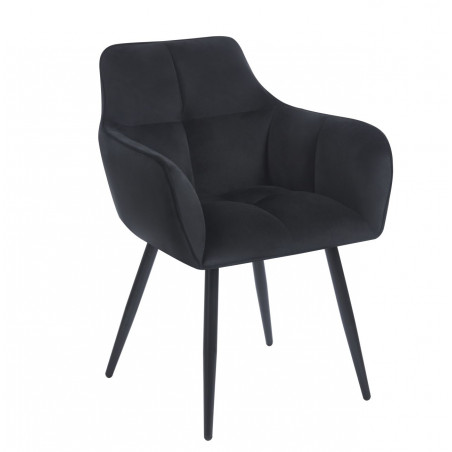 Fauteuil Velours Noir & Pieds Métal – Design Moderne Confort