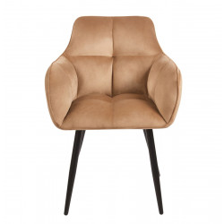 Fauteuil Velours Cappuccino & Métal Noir – Élégance et Confort