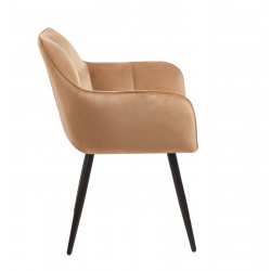 Fauteuil Velours Cappuccino & Métal Noir – Élégance et Confort