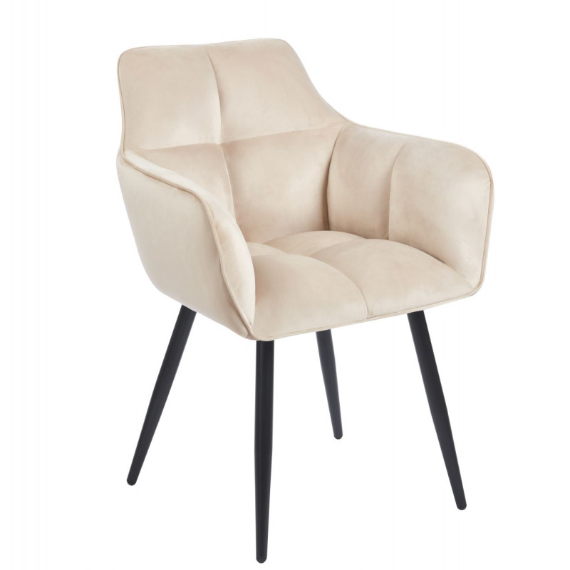 Fauteuil Velours Beige & Métal Noir – Élégance Intemporelle