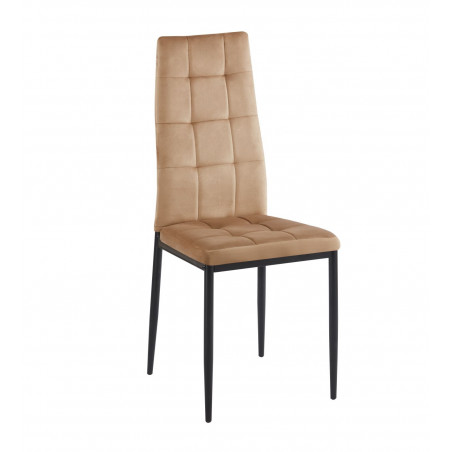 Chaise ALBA – Design Capitonné Velours Cappuccino & Pieds Noir