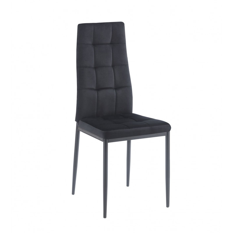 Chaise ALBA – Design Velours Noir Capitonné & Pieds Métal Noir