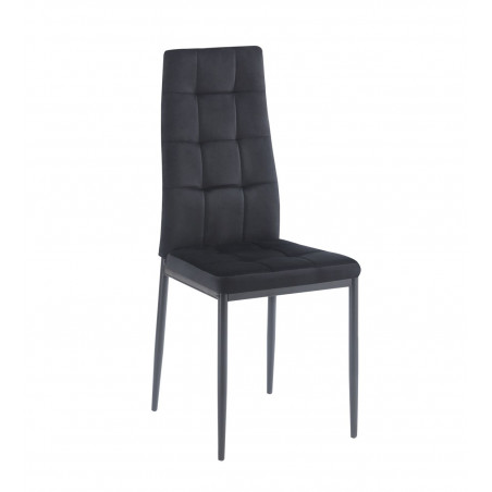 Chaise ALBA – Design Velours Noir Capitonné & Pieds Métal Noir