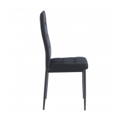 Chaise ALBA – Design Velours Noir Capitonné & Pieds Métal Noir