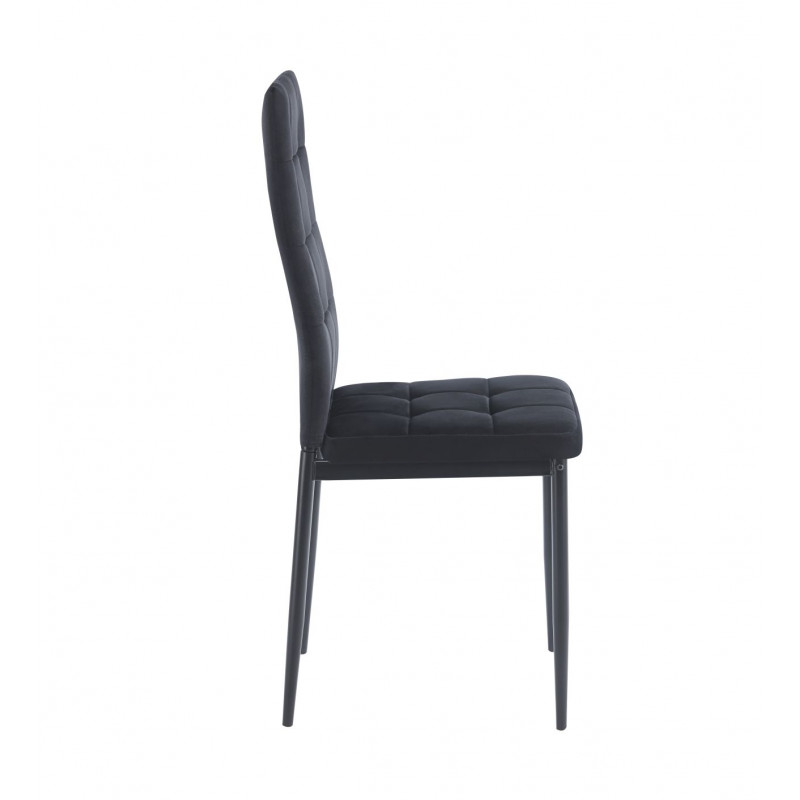 Chaise ALBA – Design Velours Noir Capitonné & Pieds Métal Noir