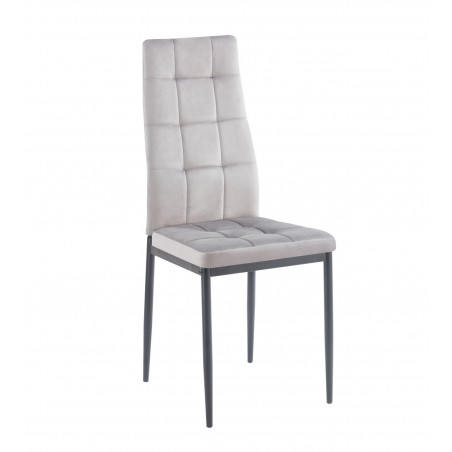 Chaise ALBA – Velours Gris Capitonné & Pieds Métal Noir Design