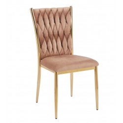 Chaise RIBEIRA – Velours Cappuccino & Structure Or Chromé