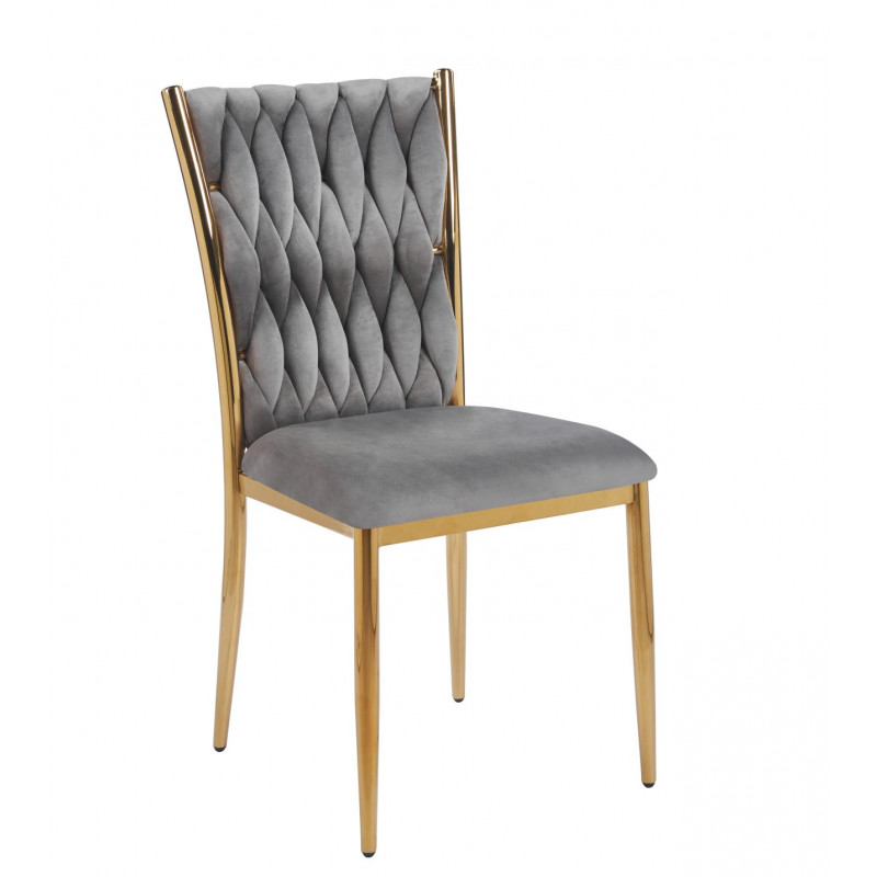 Chaise RIBEIRA Gris – Velours Élégant & Finition Dorée