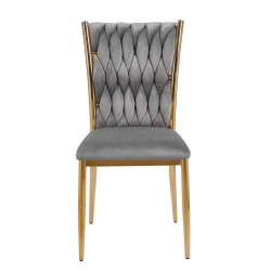 Chaise RIBEIRA Gris – Velours Élégant & Finition Dorée