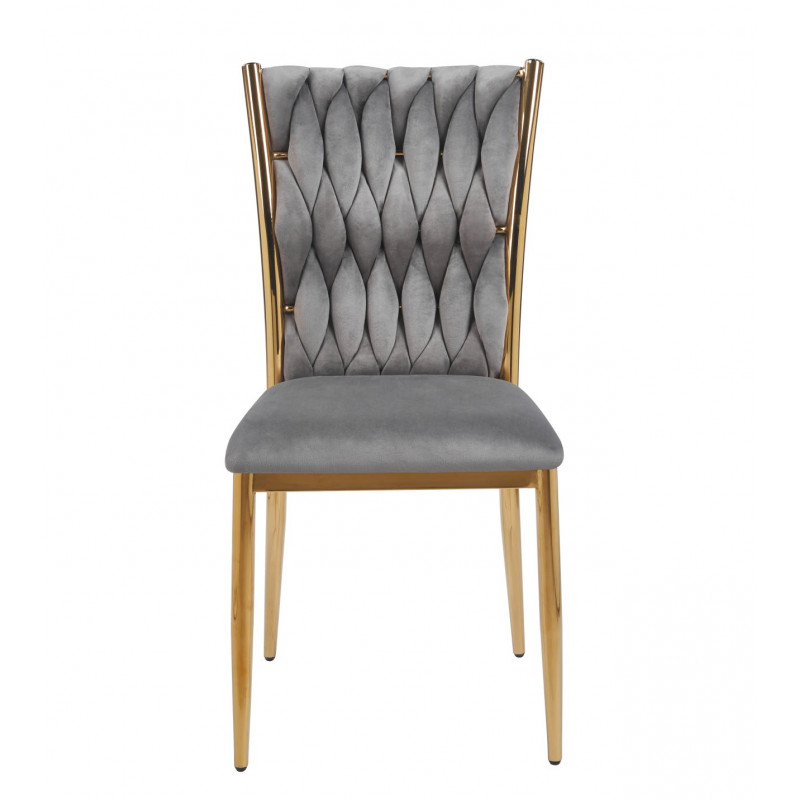 Chaise RIBEIRA Gris – Velours Élégant & Finition Dorée