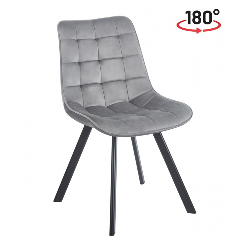 Chaise pivotante Noa velours gris – Assise 180° retour auto