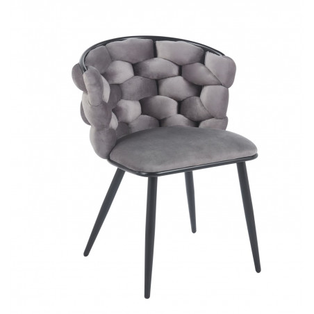 Chaise Azzura velours gris – Dossier sculpté design unique