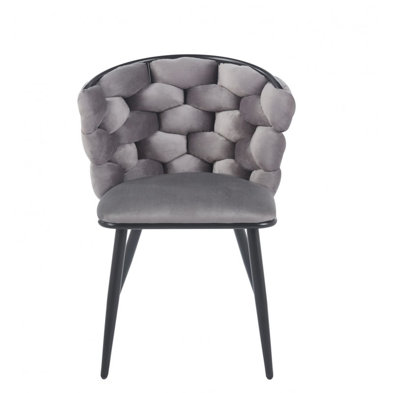 Chaise Azzura velours gris – Dossier sculpté design unique