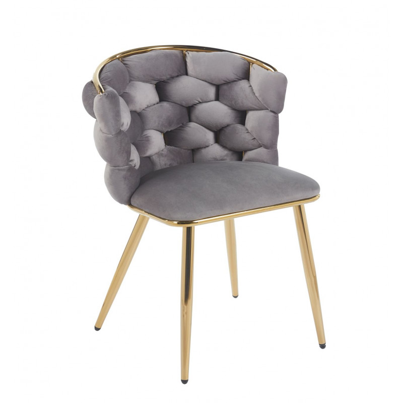 Chaise Azzura velours gris & doré – Élégance sculptée