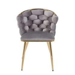 Chaise Azzura velours gris & doré – Élégance sculptée