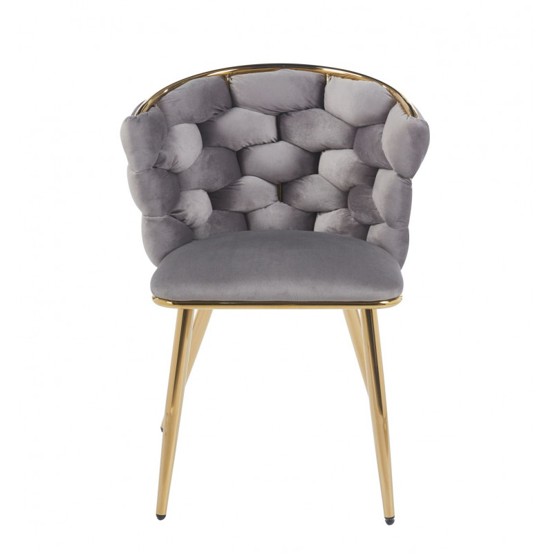 Chaise Azzura velours gris & doré – Élégance sculptée
