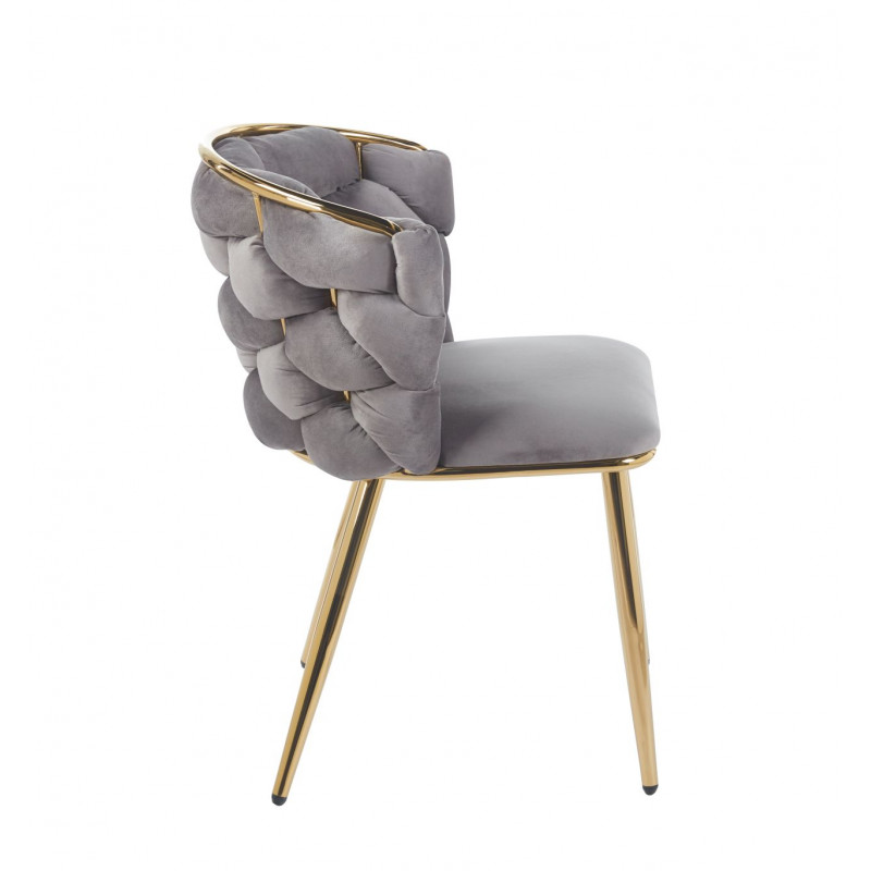 Chaise Azzura velours gris & doré – Élégance sculptée