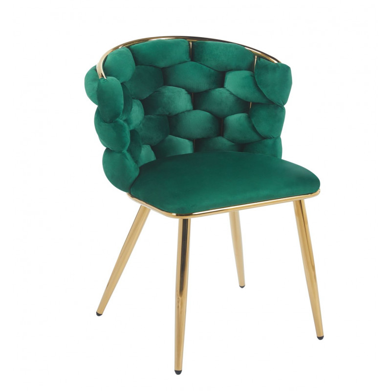 Chaise Azzura vert & doré – Velours luxueux alvéolé