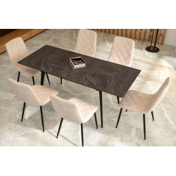 Table SquareMarbre Noir – Effet graphite & métal Golddeco