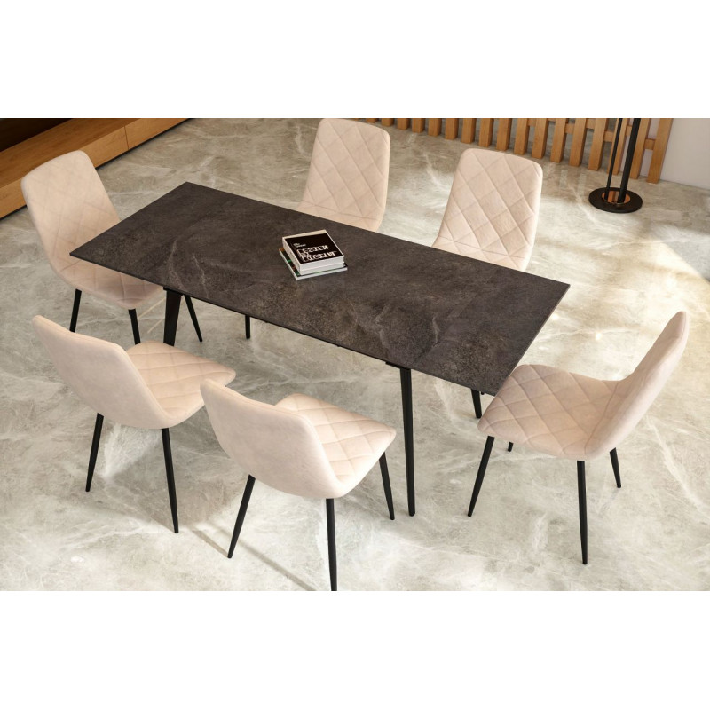 Table SquareMarbre Noir – Effet graphite & métal Golddeco