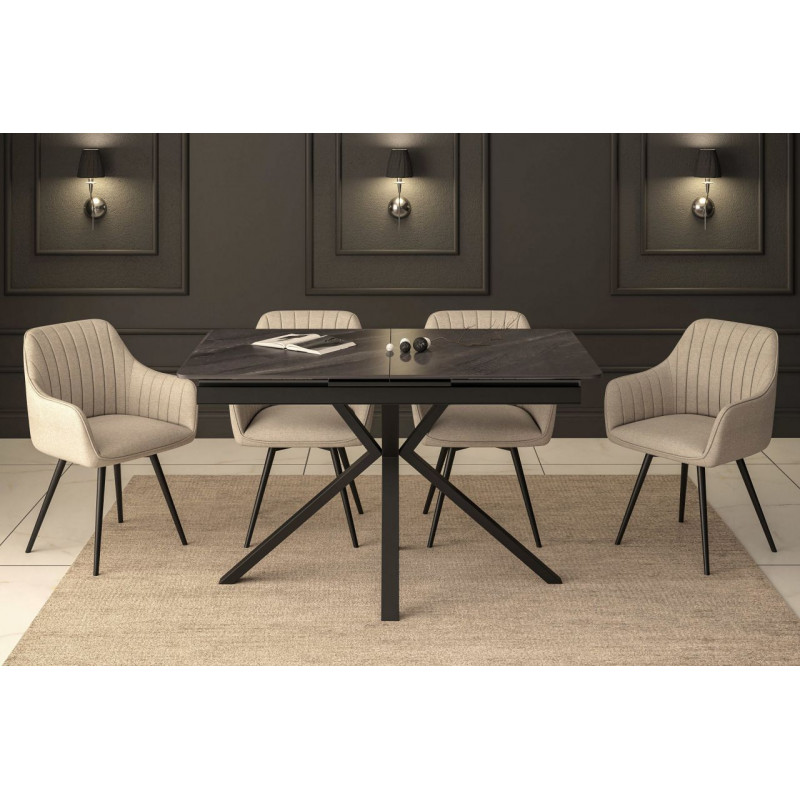 Table CrossMarbre Gris – Effet marbre & pieds croisés Golddeco