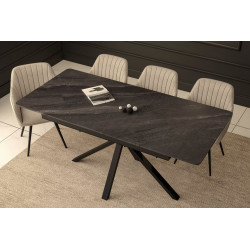 Table CrossMarbre Gris – Effet marbre & pieds croisés Golddeco