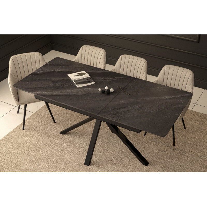 Table CrossMarbre Gris – Effet marbre & pieds croisés Golddeco