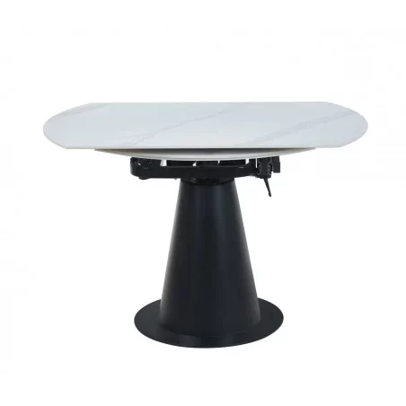 Table Conica Marbre Blanc – Extensible effet marbre blanc & pied central noir