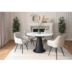 Table Conica Marbre Blanc – Design rond & pied noir Golddeco