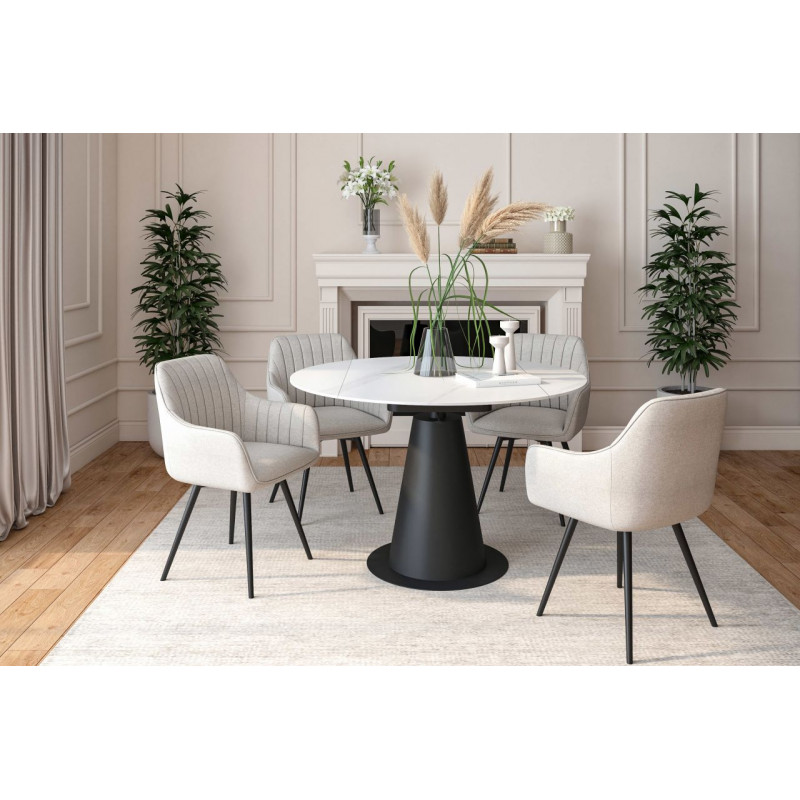 Table Conica Marbre Blanc – Design rond & pied noir Golddeco