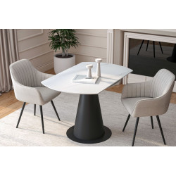 Table Conica Marbre Blanc – Design rond & pied noir Golddeco