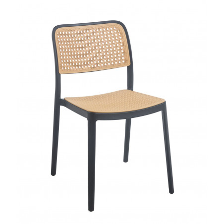 Chaise Cannage Noire & Naturel – Empilable & Anti-UV