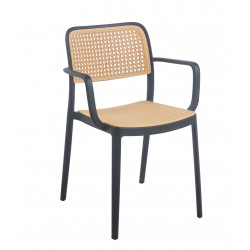 Chaise Cannage Noire avec Accoudoirs – Empilable & Anti-UV