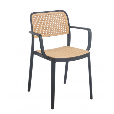 Chaise Cannage Noire avec Accoudoirs – Empilable & Anti-UV