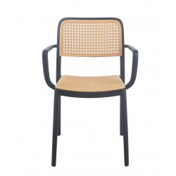 Chaise Cannage Noire avec Accoudoirs – Empilable & Anti-UV