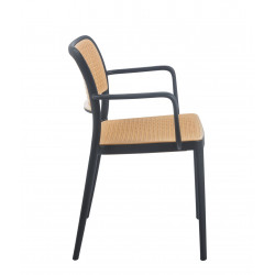 Chaise Cannage Noire avec Accoudoirs – Empilable & Anti-UV