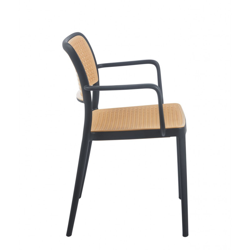 Chaise Cannage Noire avec Accoudoirs – Empilable & Anti-UV