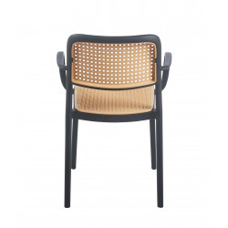 Chaise Cannage Noire avec Accoudoirs – Empilable & Anti-UV