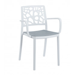 Chaise Blanc & Gris Ajourée – Design Empilable avec Accoudoirs