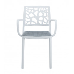 Chaise Blanc & Gris Ajourée – Design Empilable avec Accoudoirs