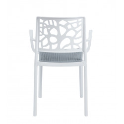 Chaise Blanc & Gris Ajourée – Design Empilable avec Accoudoirs