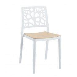 Chaise Ajourée Blanc & Bois Clair – Empilable Sans Accoudoirs Design