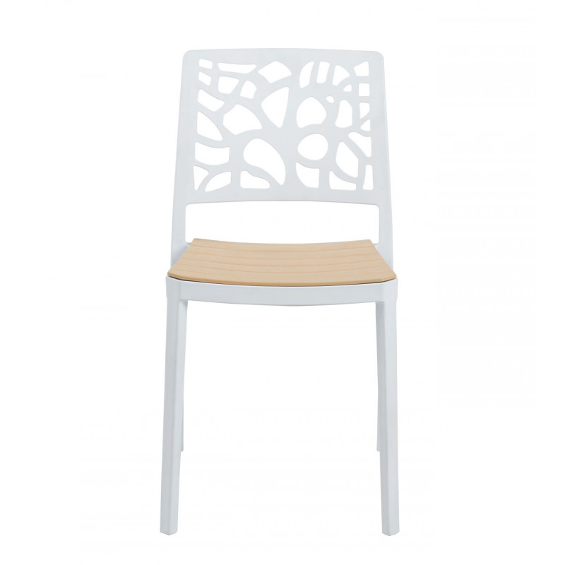 Chaise Ajourée Blanc & Bois Clair – Empilable Sans Accoudoirs Design