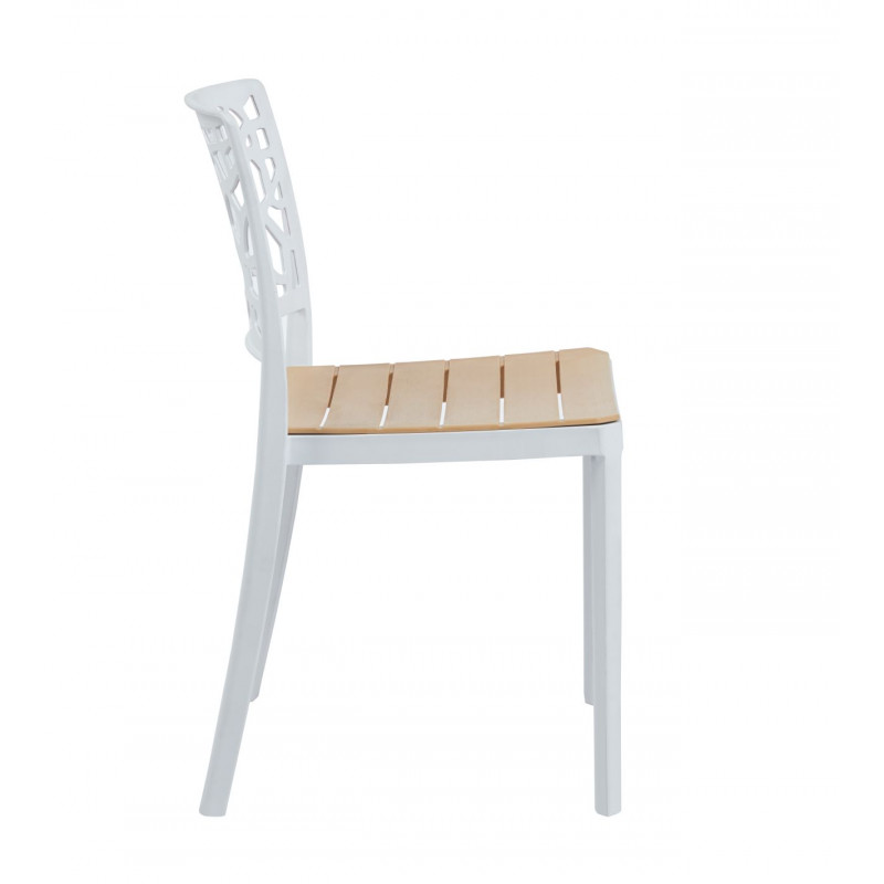 Chaise Ajourée Blanc & Bois Clair – Empilable Sans Accoudoirs Design