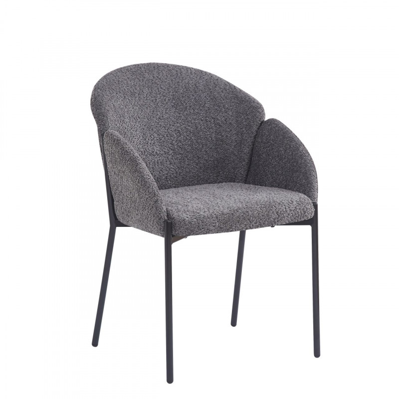 Chaise Lounge NIDO – Gris Bouclette & Pieds Noirs – Confort & Élégance