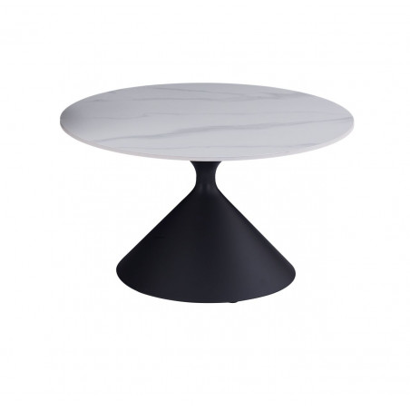 Table Basse ConeMarbre 72 cm – Aspect Marbre Blanc & Pied Noir | Golddeco