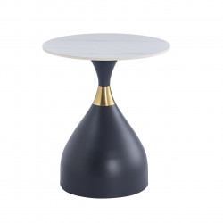 Table d’Appoint ConeMarbre 50 cm – Aspect Marbre Blanc & Pied Noir Doré | Golddeco