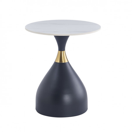 Table d’Appoint ConeMarbre 50 cm – Aspect Marbre Blanc & Pied Noir Doré | Golddeco